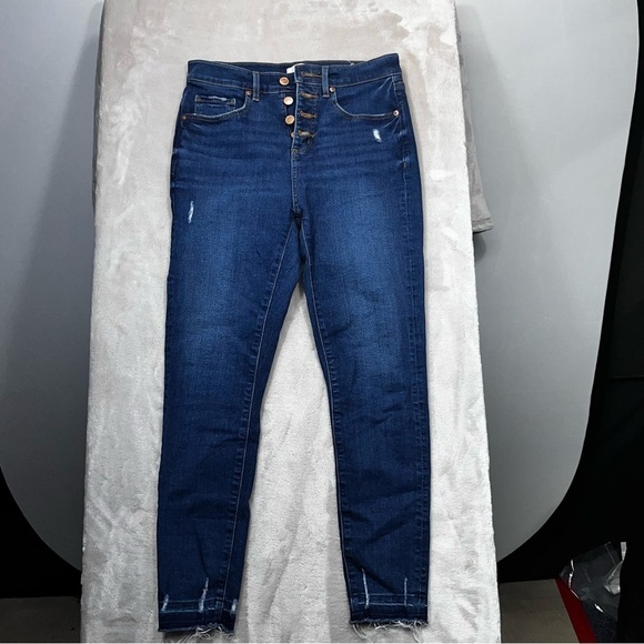 LOFT Cropped Button Fly Skinny Jeans Women's 27/4 High Waist Distressed Stretch - Picture 2 of 13